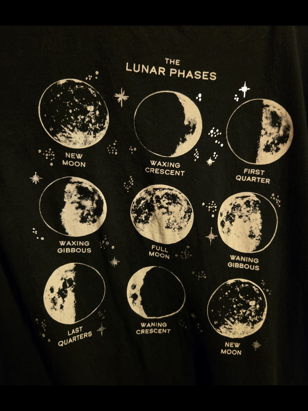 Black Tee with White Lunar Phases Graphic - Picture 2 of 7